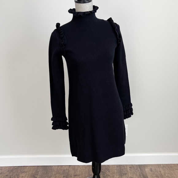 Zara Knit Black Sweater Dress Ruffle Turtleneck High Neck Cozy Medium - Picture 8 of 17